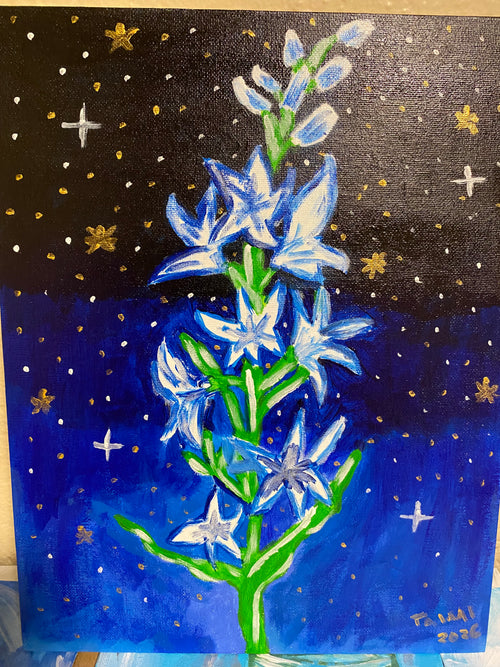 Espiga de Flores en Noche Estrellada — Pintura Acrílica Original