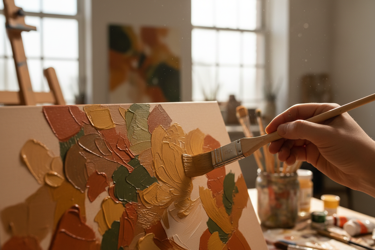 Mano pintando un cuadro